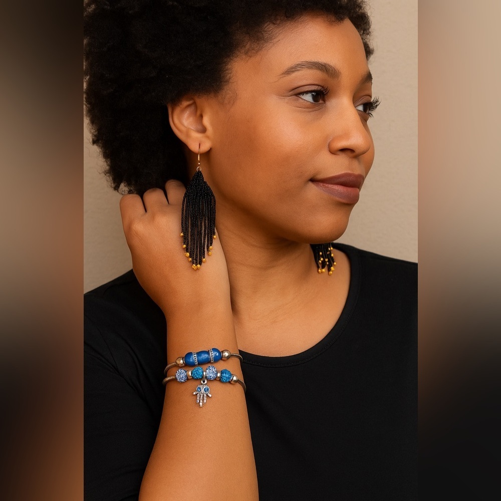 Elegant Black and yellow Beaded Earrings